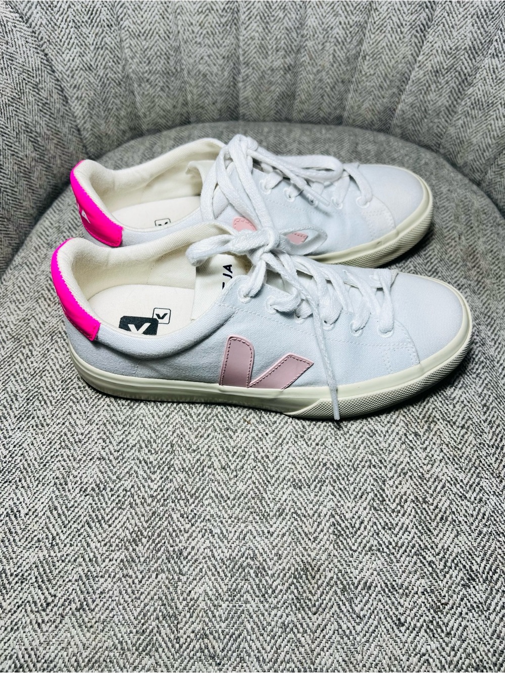 Veja Esplar SE Canvas Low Top White Rose-Fluo Petale Casual Shoes Women's Size 6